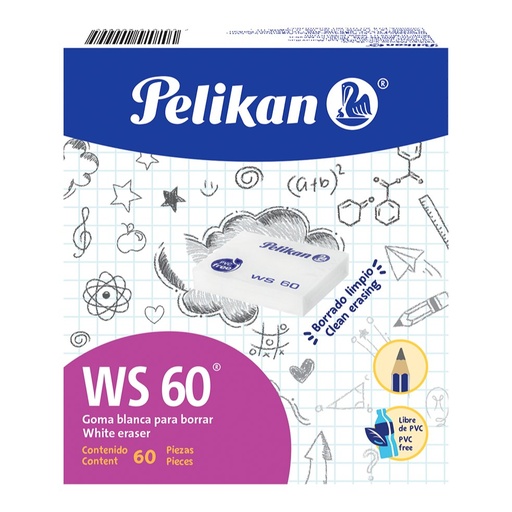 [001049] Borrador Goma Plastica Blanca WS60 C/ 60 pzs Pelikan