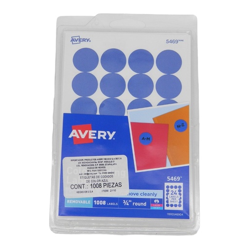 [001162] Etiqueta Redonda 3/4 Azul C/ 1,008 etiquetas Avery