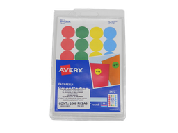 [001167] Etiqueta Redonda 3/4 Colores C/ 1,008 etiquetas Avery