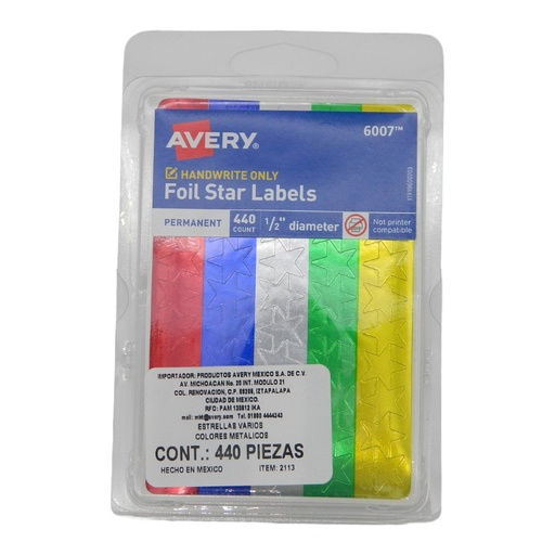 [001179] Estrellas de Colores 1/2" C/ 440 pzs Avery