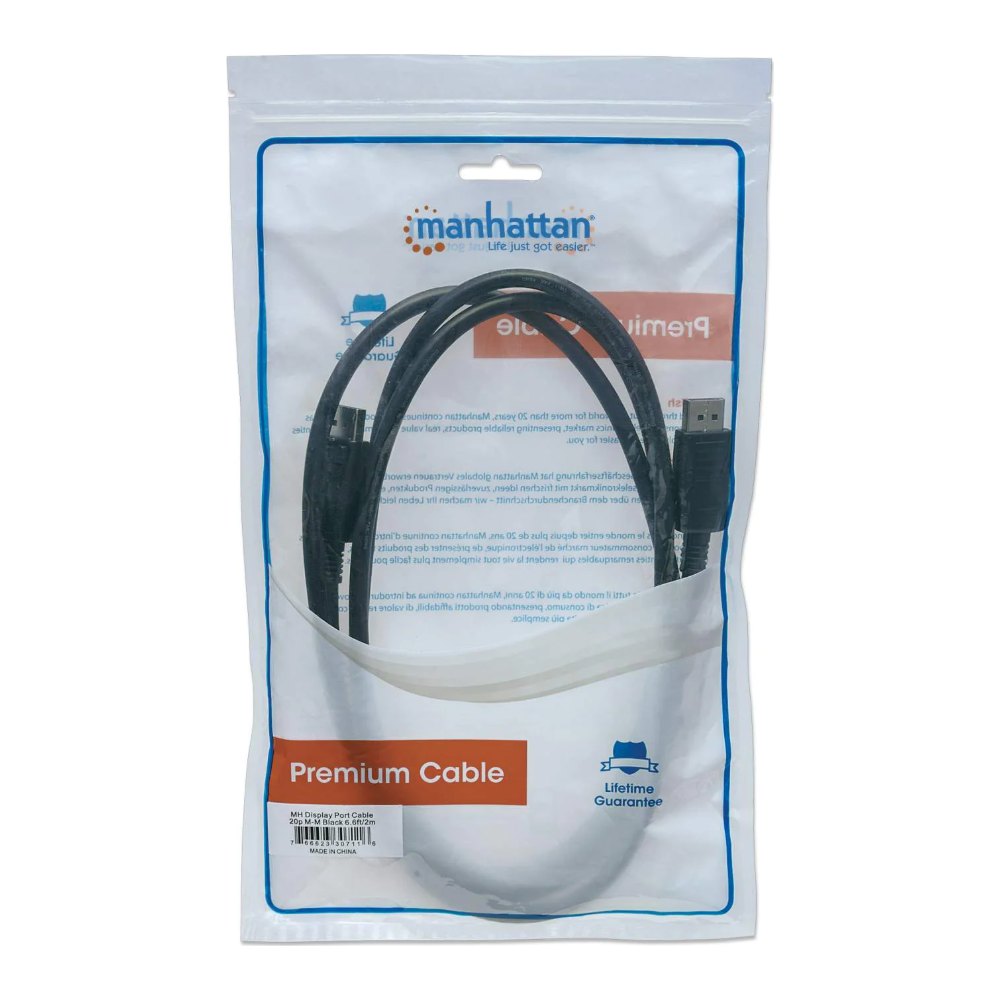 Cable DisplayPort 4K@60Hz Macho a Macho 2 mts Blindado Manhattan
