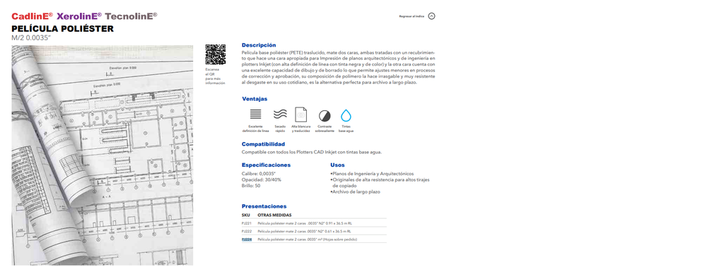 Papel Herculene .0035" Mate 2 Caras C/ 100 pzs Kronaline