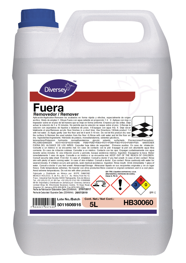 Removedor Acabado Pisos Fuera 5 Lts C/ 4 pzs Diversey
