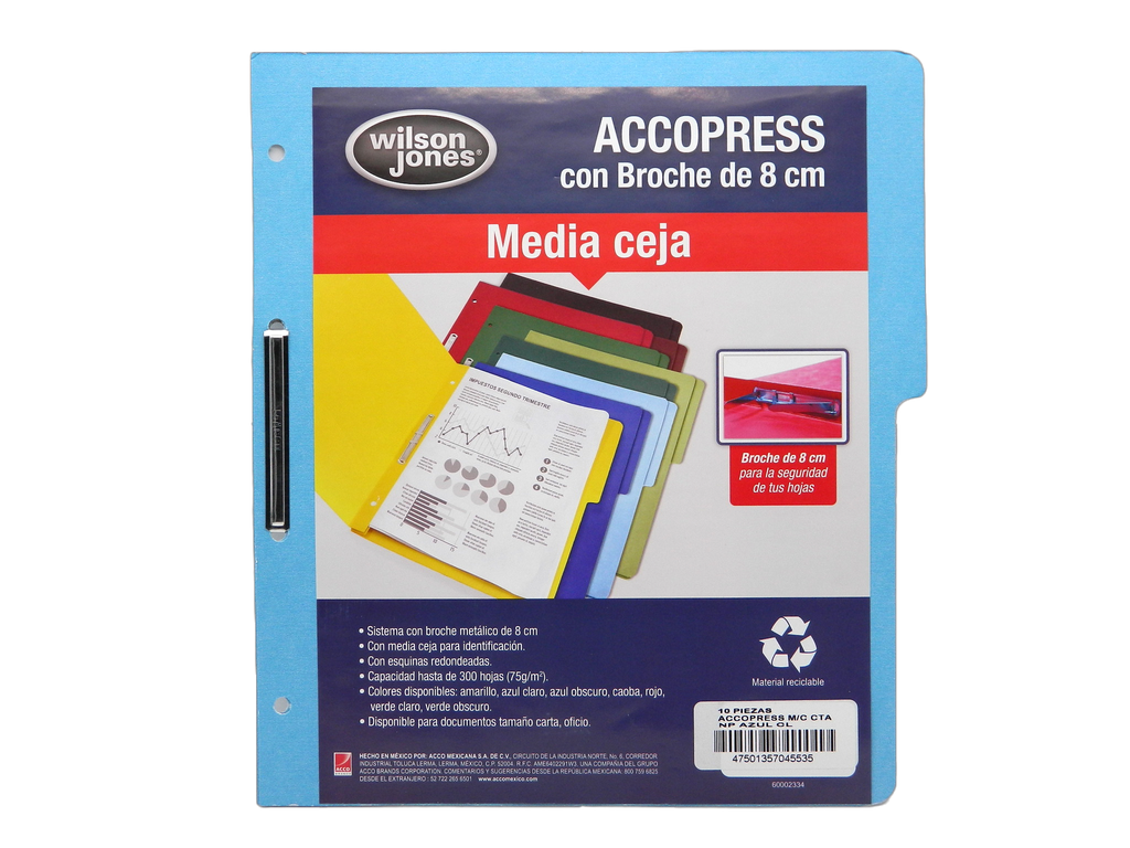 Folder Accopress C/ Broche T/ Carta Azul Claro C/ 10 pzs Acco