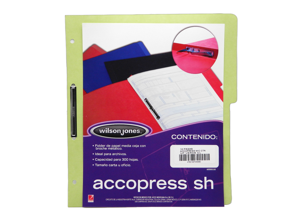 Folder Accopress C/ Broche T/ Carta Verde Claro C/ 10 pzs Acco