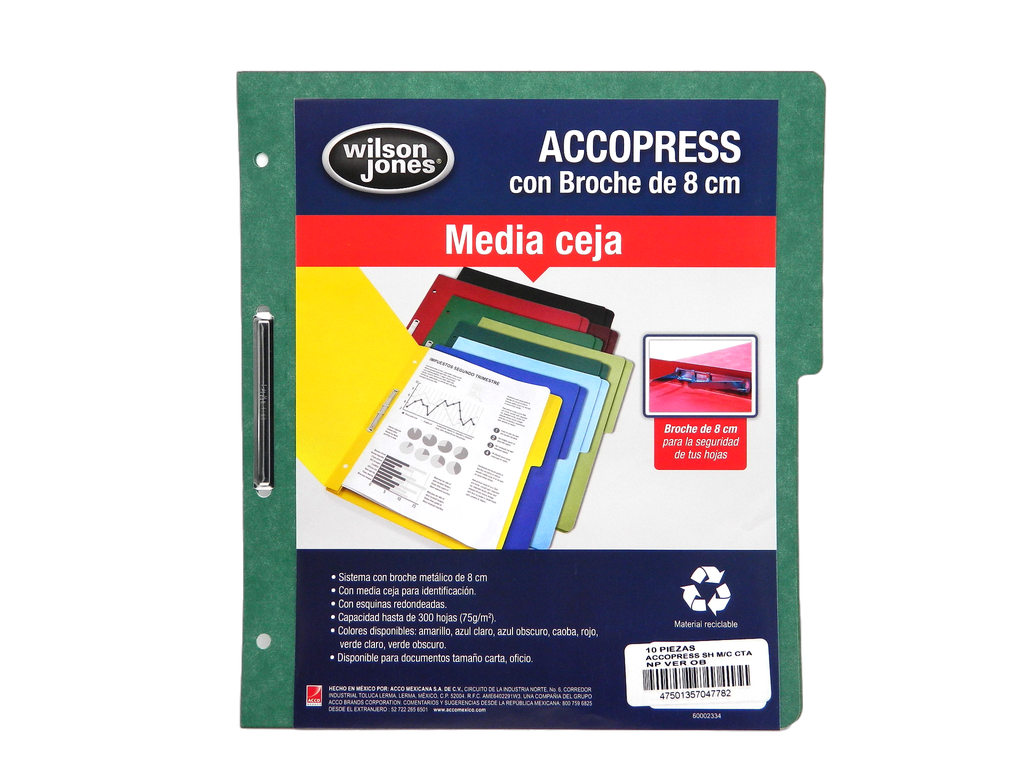 Folder Accopress C/ Broche T/ Carta Verde Obscuro C/ 10 pzs Acco