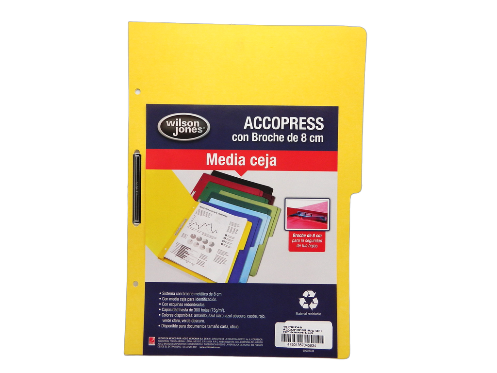 Folder Accopress C/ Broche T/ Oficio Amarillo C/ 10 pzs Acco