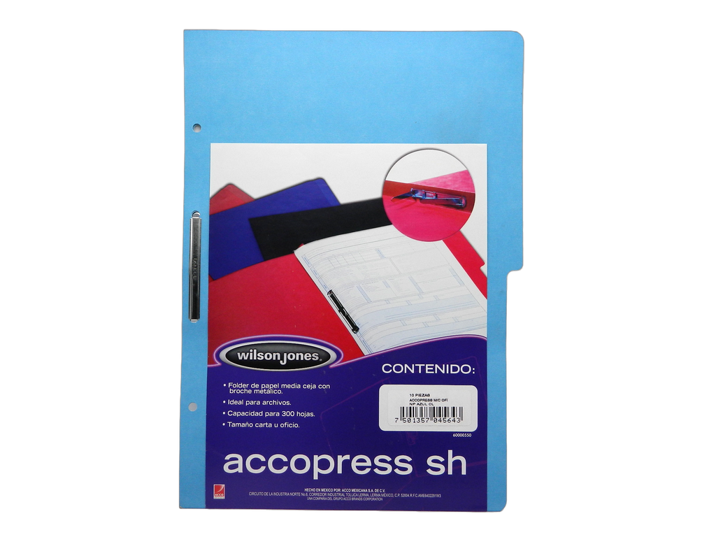 Folder Accopress C/ Broche T/ Oficio Azul Claro C/ 10 pzs Acco
