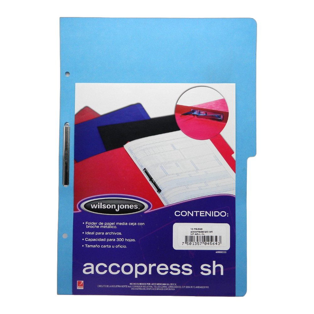 Folder Accopress C/ Broche T/ Oficio Azul Claro C/ 10 pzs Acco