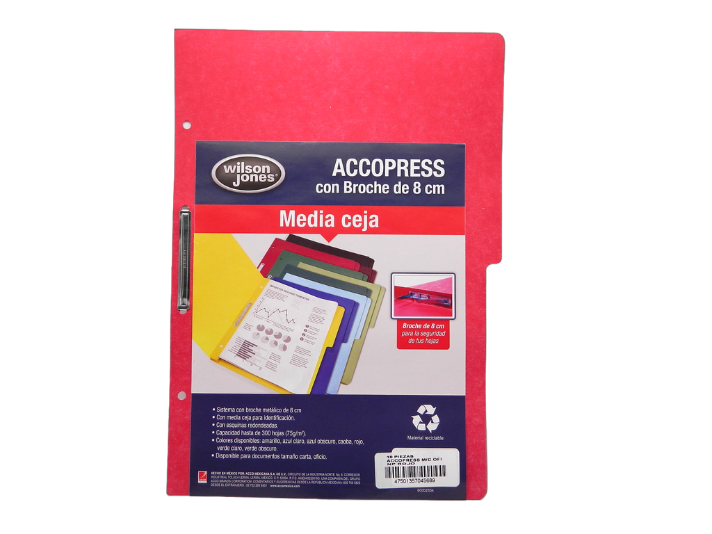 Folder Accopress C/ Broche T/ Oficio Rojo C/ 10 pzs Acco