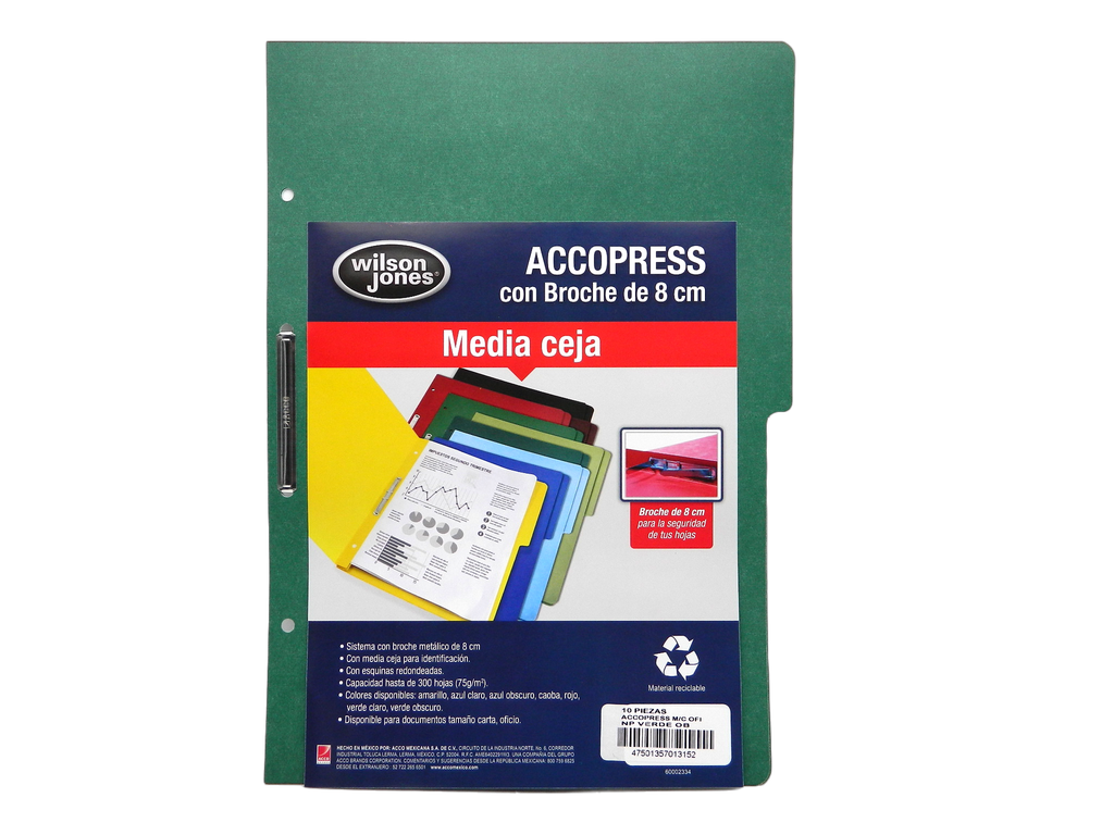 Folder Accopress C/ Broche T/ Oficio Verde Obscuro C/ 10 pzs Acco