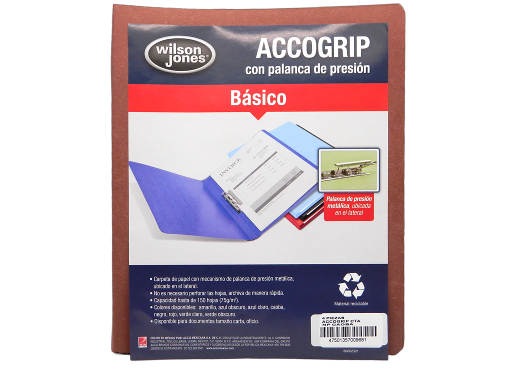 Folder Accogrip C/ Palanca T/ Carta Caoba C/ 4 pzs Acco