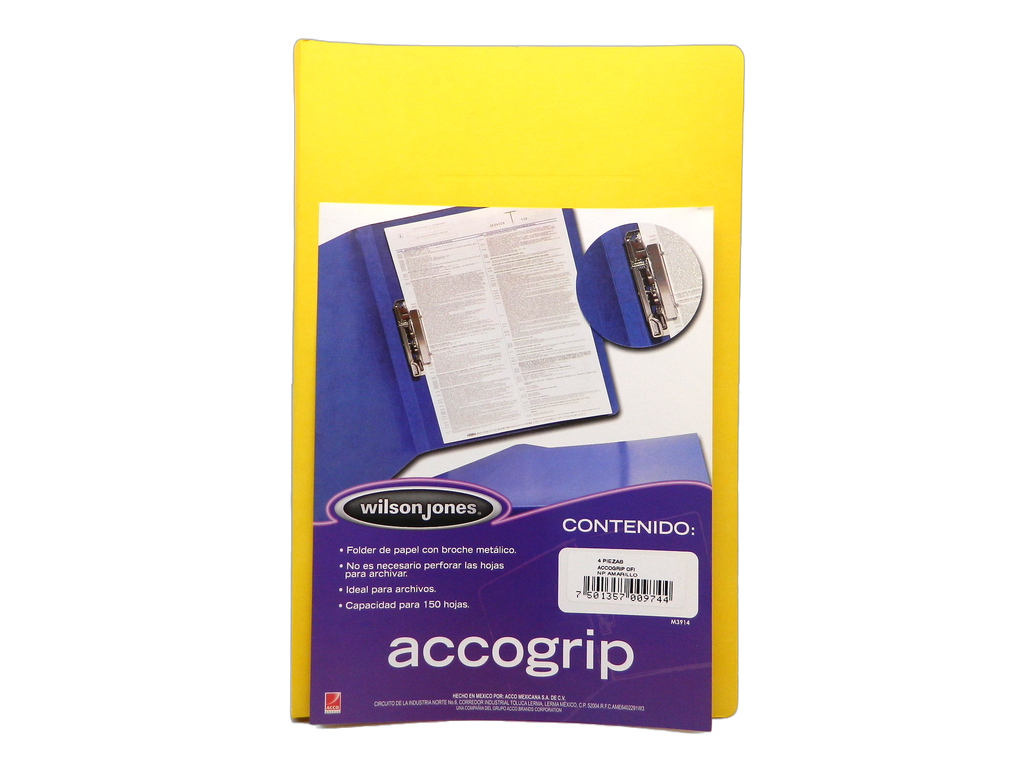 Folder Accogrip C/ Palanca T/ Oficio Amarillo C/ 4 pzs Acco