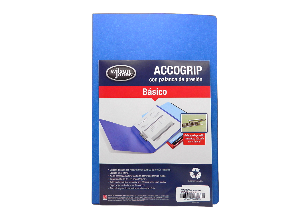 Folder Accogrip C/ Palanca T/ Oficio Azul Obscuro C/ 4 pzs Acco