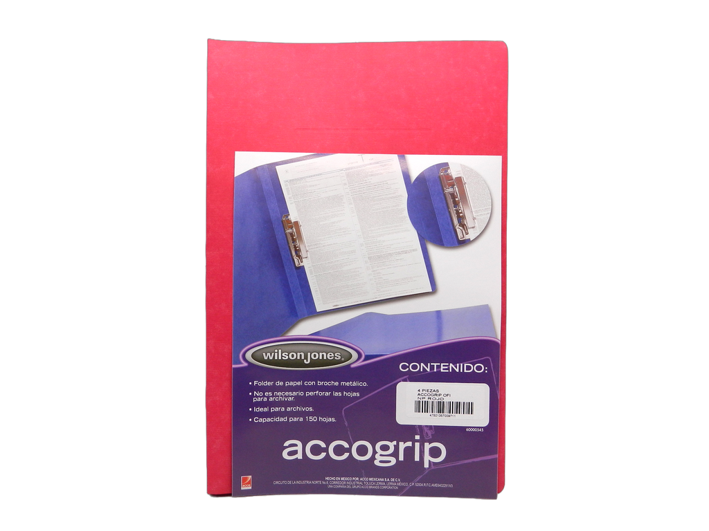 Folder Accogrip C/ Palanca T/ Oficio Rojo C/ 4 pzs Acco