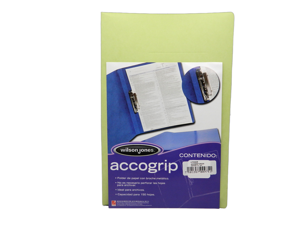 Folder Accogrip C/ Palanca T/ Oficio Verde Claro C/ 4 pzs Acco