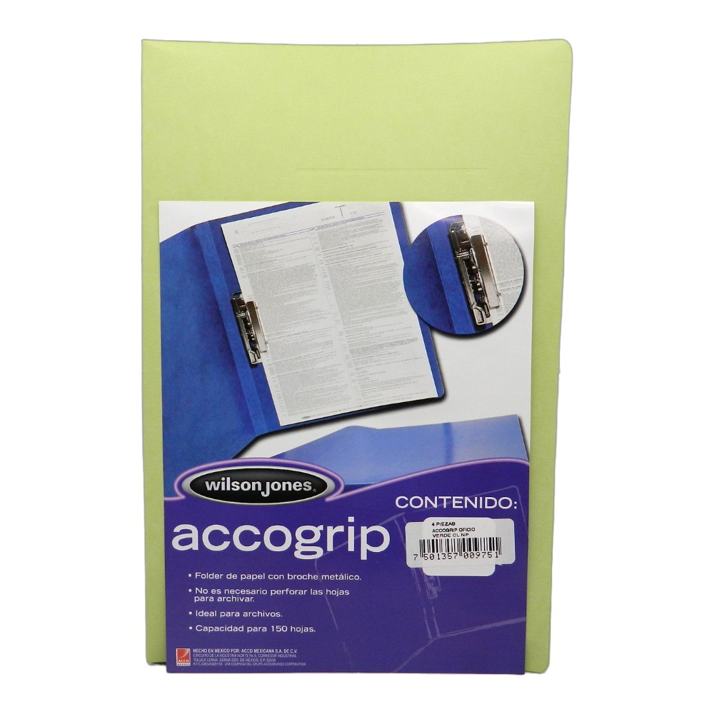 Folder Accogrip C/ Palanca T/ Oficio Verde Claro C/ 4 pzs Acco