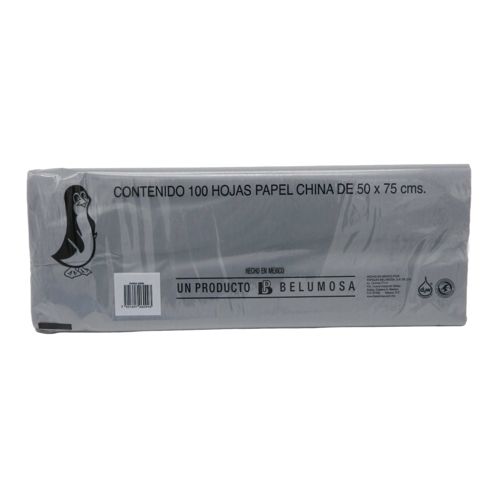 Papel China Pingüino 50x75 cms Gris C/ 100 pzs Belumosa