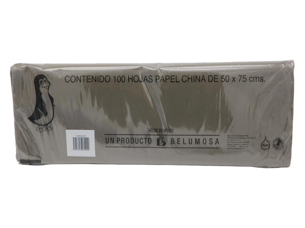 Papel China Pingüino 50x75 cms Café C/ 100 pzs Belumosa