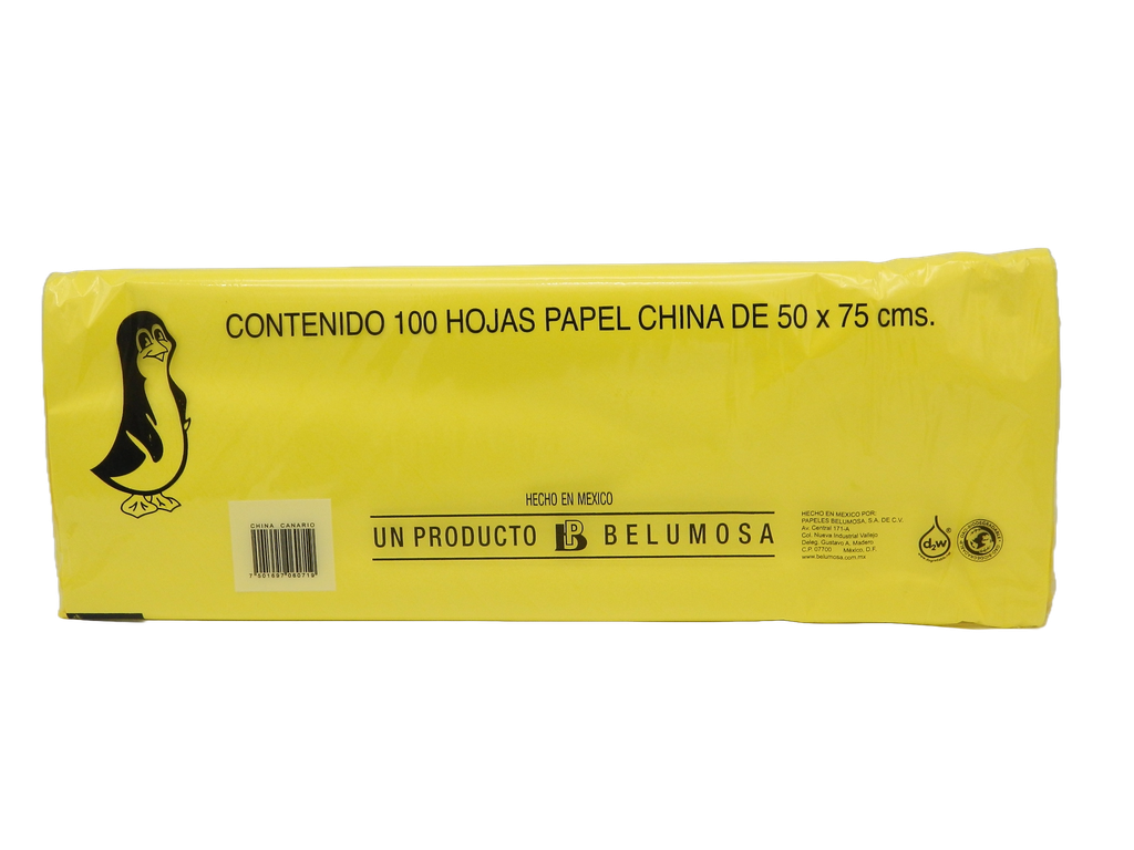 Papel China Pingüino 50x75 cms Amarillo Canario C/ 100 pzs Belumosa