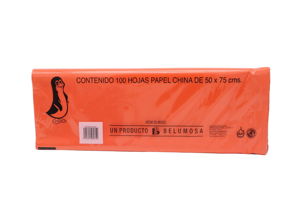Papel China Pingüino 50x75 cms Mandarina C/ 100 pzs Belumosa