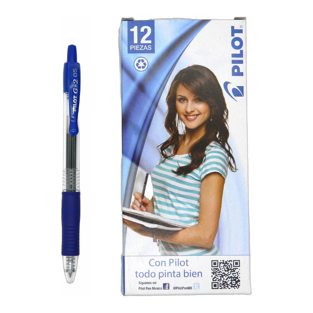 Pluma G2 0.5 mm P/ Extrafino Azul C/ 12 pzs Pilot
