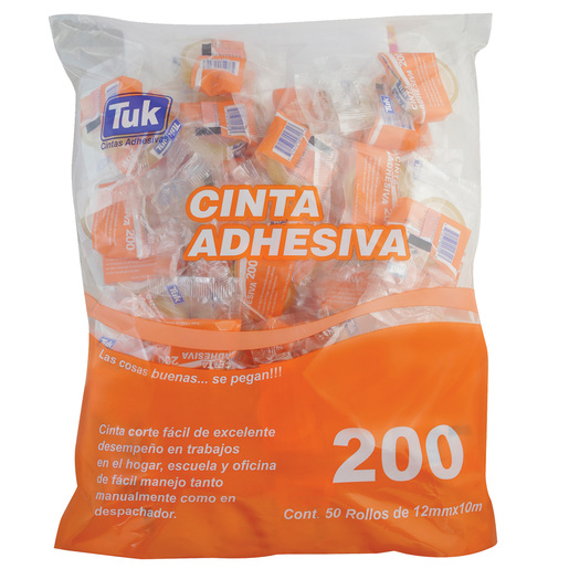 Cinta Adhesiva Transparente T-200 12 x 10 C/ 50 pzs Tuk