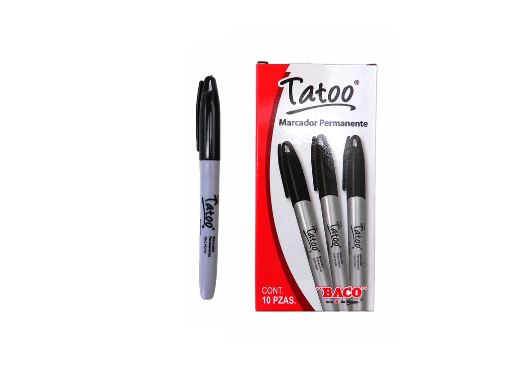 Marcador Permanente P/ Fino Tatoo Negro C/ 12 pzs Baco