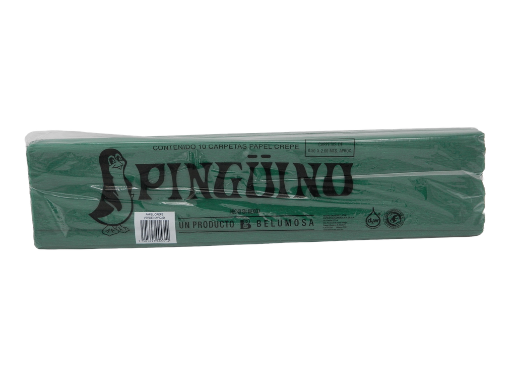 Papel Crepe Pingüino Verde Navidad C/ 10 pzs Belumosa
