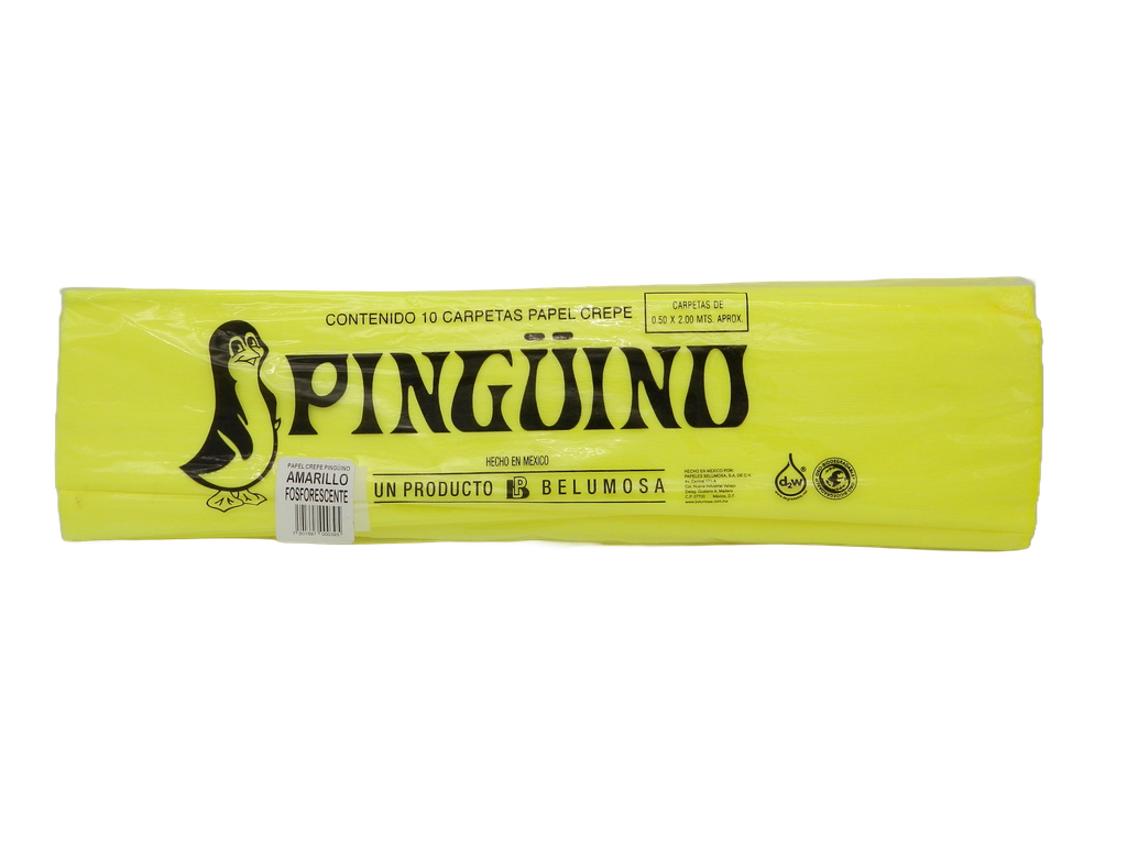 Papel Crepe Pingüino Amarillo Fosforescente C/ 10 pzs Belumosa