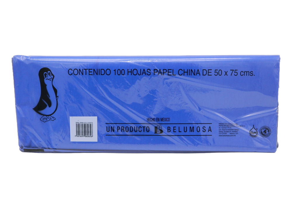 Papel China Pingüino 50x75 cms Azul Fuerte C/ 100 pzs Belumosa