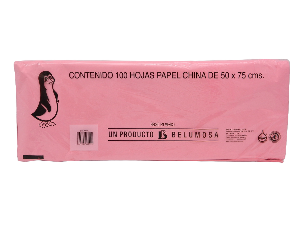 Papel China Pingüino 50x75 cms Rosa C/ 100 pzs Belumosa