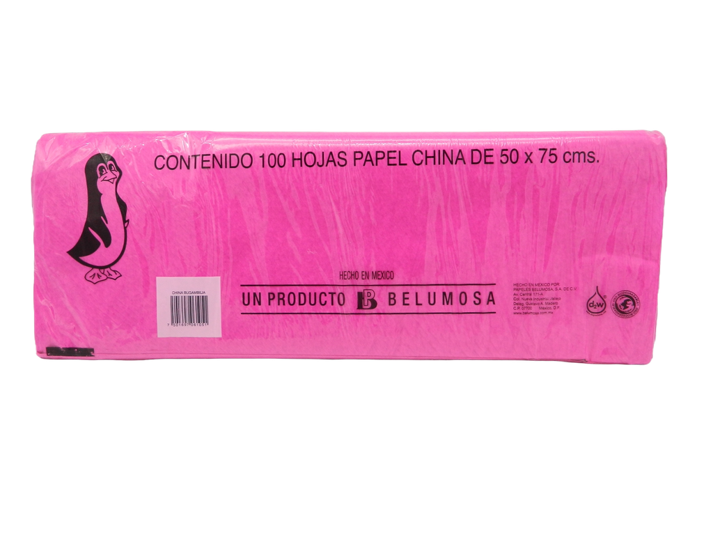 Papel China Pingüino 50x75 cms Bugambilia C/ 100 pzs Belumosa
