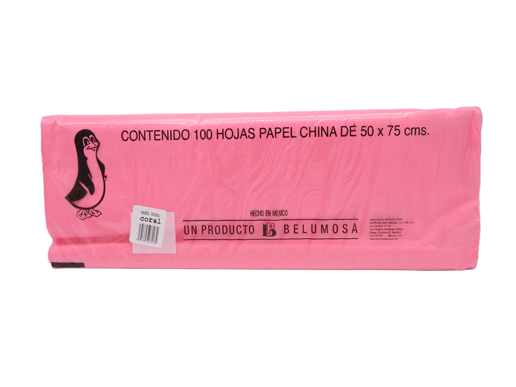 Papel China Pingüino 50x75 cms Coral C/ 100 pzs Belumosa