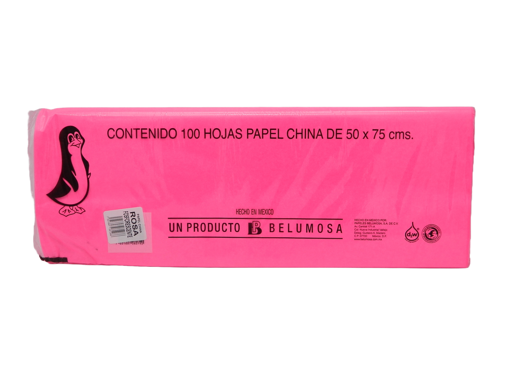 Papel China Pingüino 50x75 cms Rosa Fosforescente C/ 100 pzs Belumosa