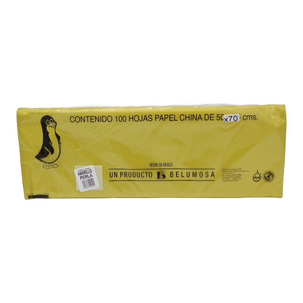 Papel China Pingüino 50x75 cms Amarillo Perla C/ 100 pzs Belumosa