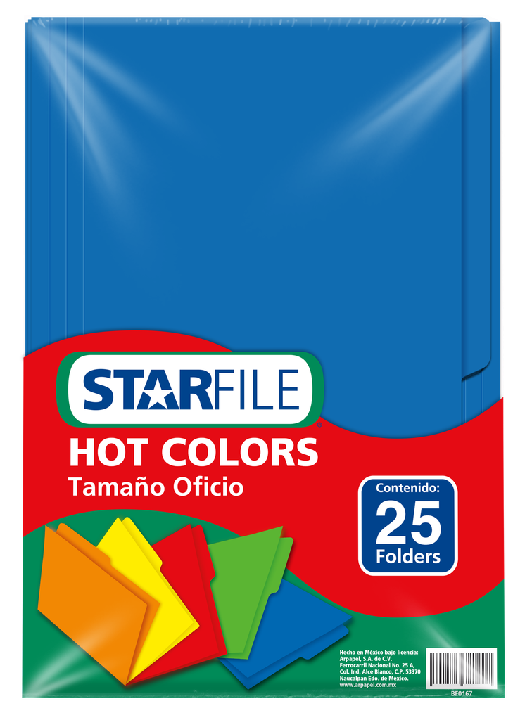 Folder Hot Color T/ Oficio Azul C/ 25 pzs Arpapel