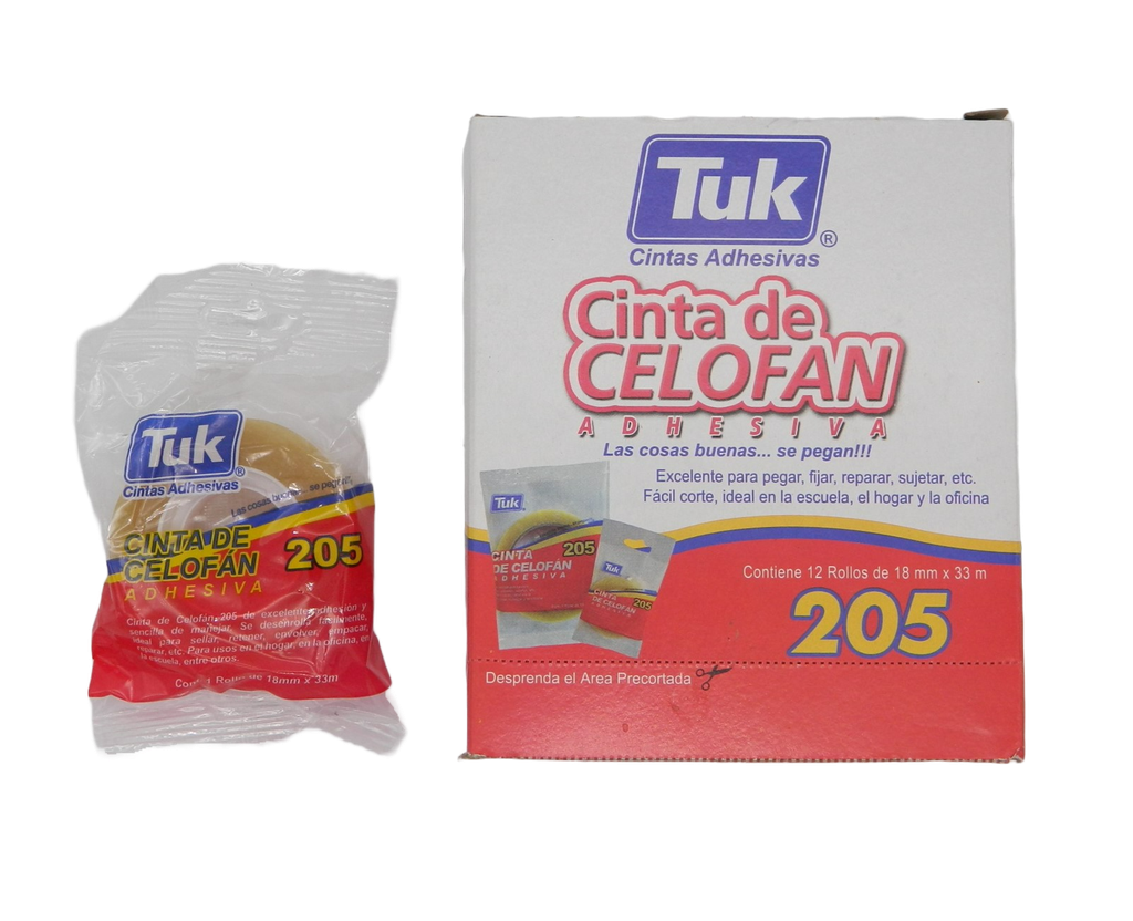 Cinta Adhesiva Transparente T-205 18 x 33 C/ 12 pzs Tuk