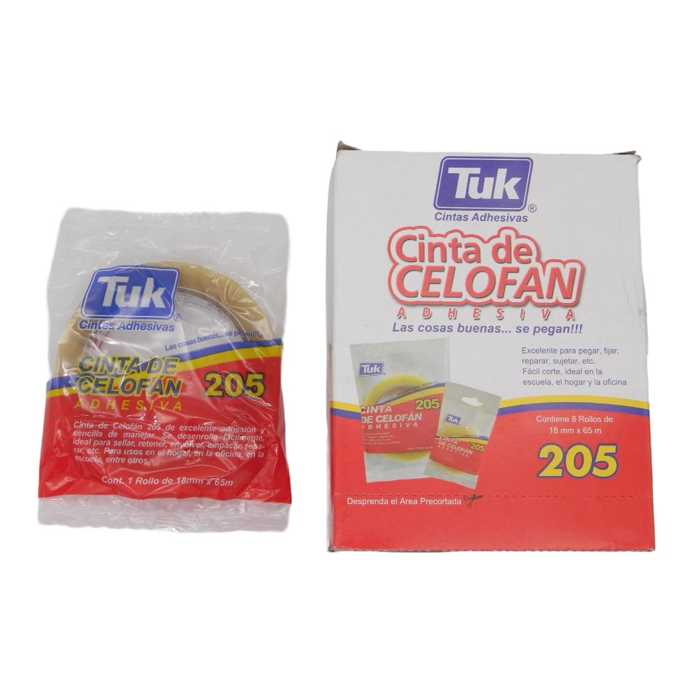 Cinta Adhesiva Transparente T-205 18 x 65 C/ 8 pzs Tuk
