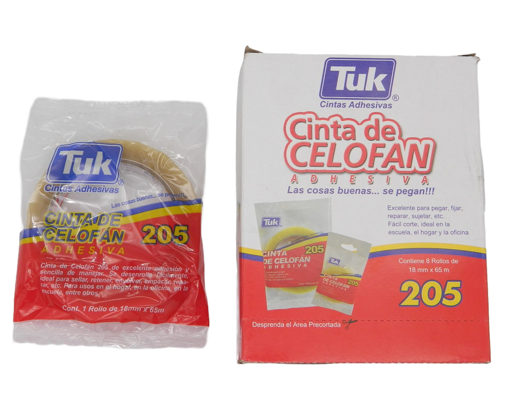 Cinta Adhesiva Transparente T-205 18 x 65 C/ 8 pzs Tuk