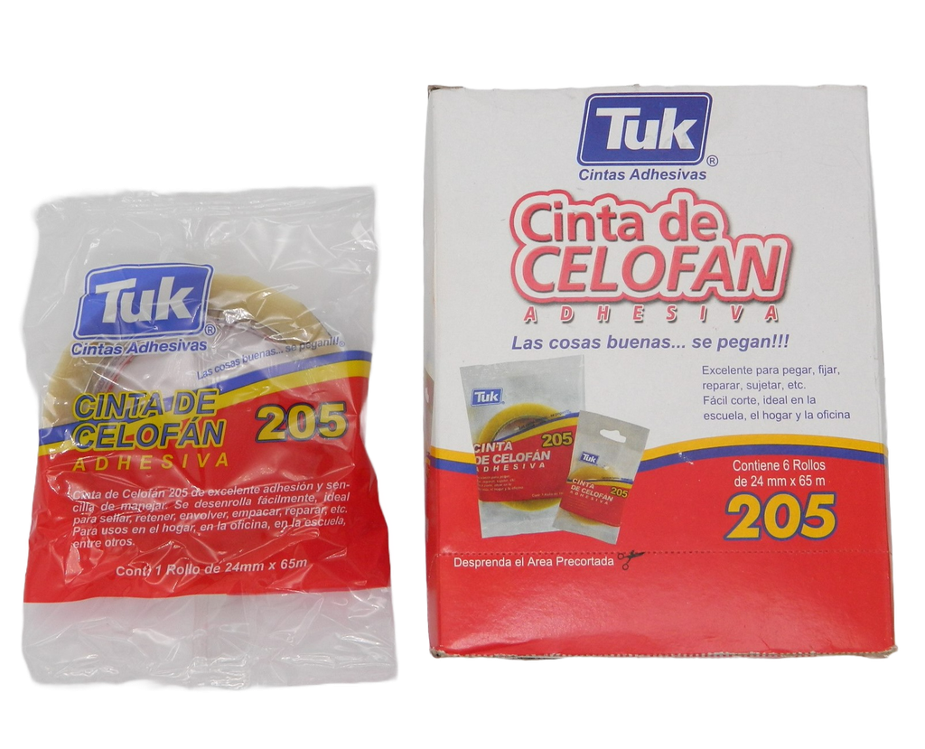 Cinta Adhesiva Transparente T-205 24 x 65 C/ 6 pzs Tuk