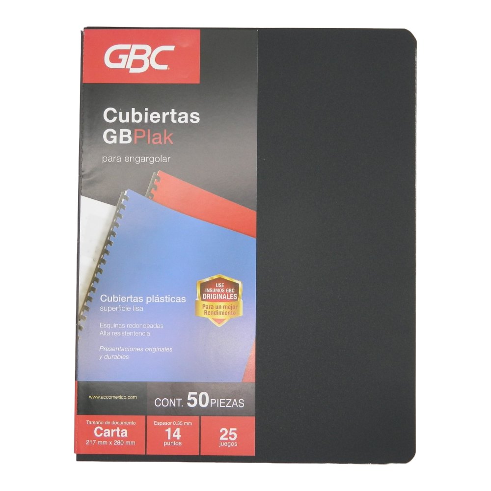 Cubierta T/ Carta Gbplak Liso Negro C/ 50 pzs Gbc