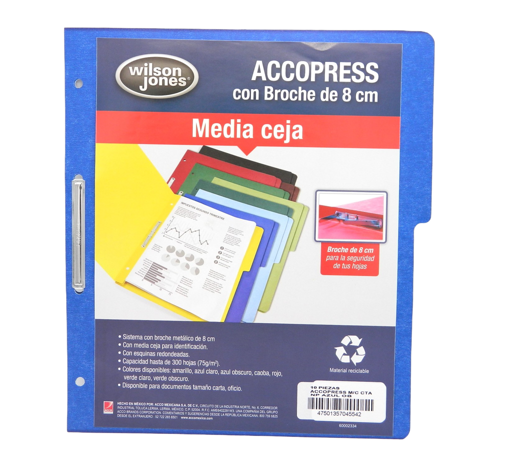 Folder Accopress C/ Broche T/ Carta Azul Obscuro C/ 10 pzs Acco