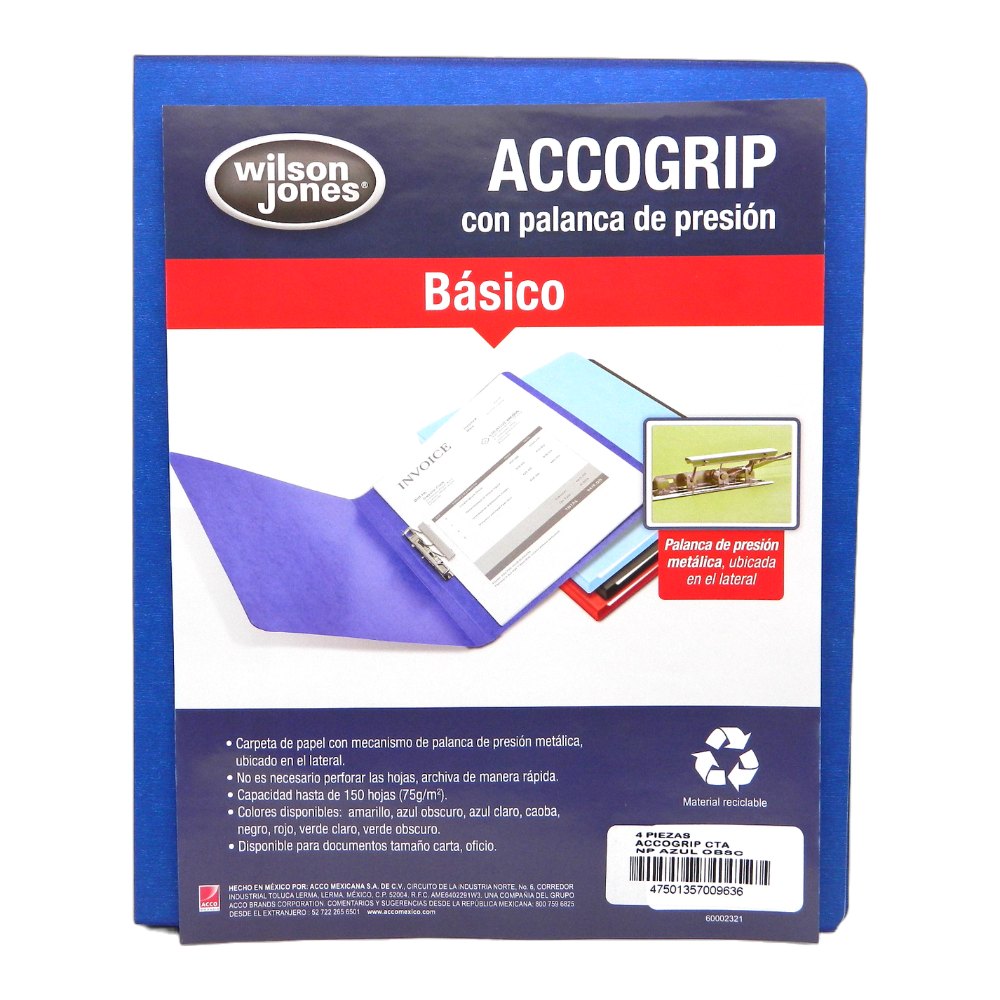 Folder Accogrip C/ Palanca T/ Carta Azul Obscuro C/ 4 pzs Acco