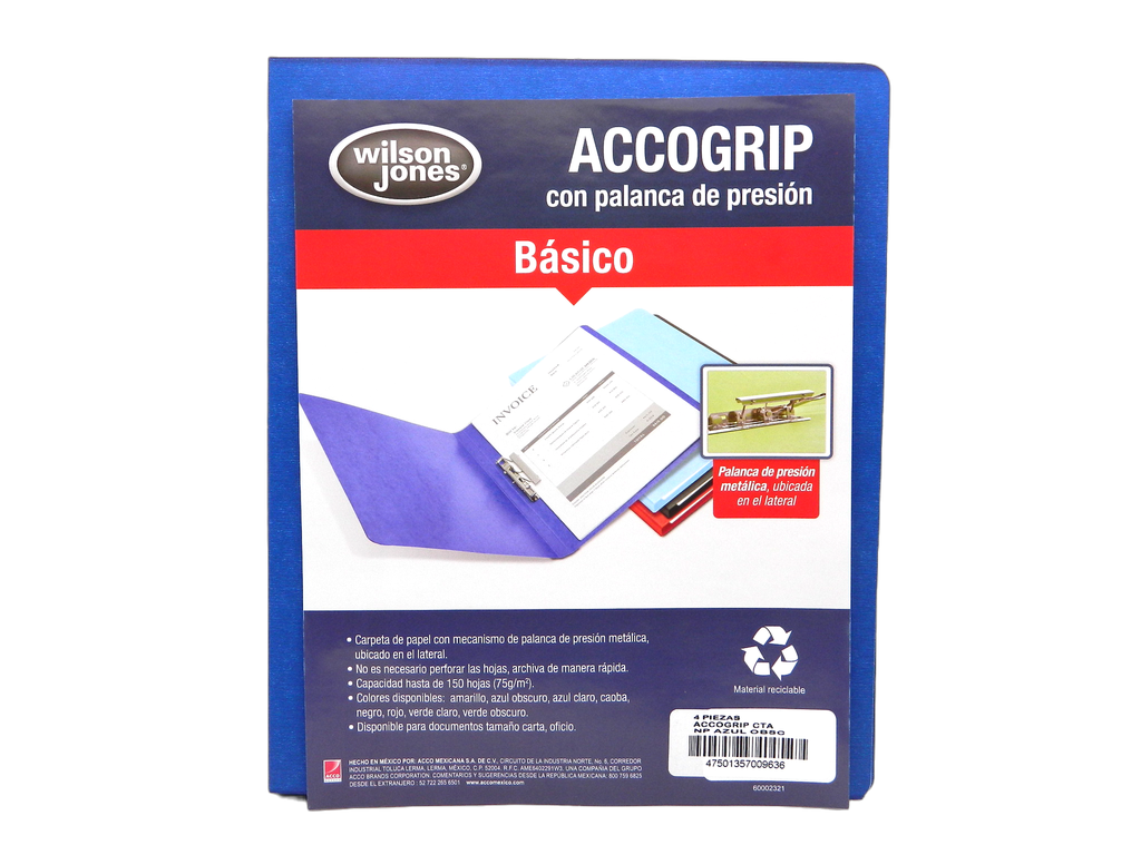 Folder Accogrip C/ Palanca T/ Carta Azul Obscuro C/ 4 pzs Acco