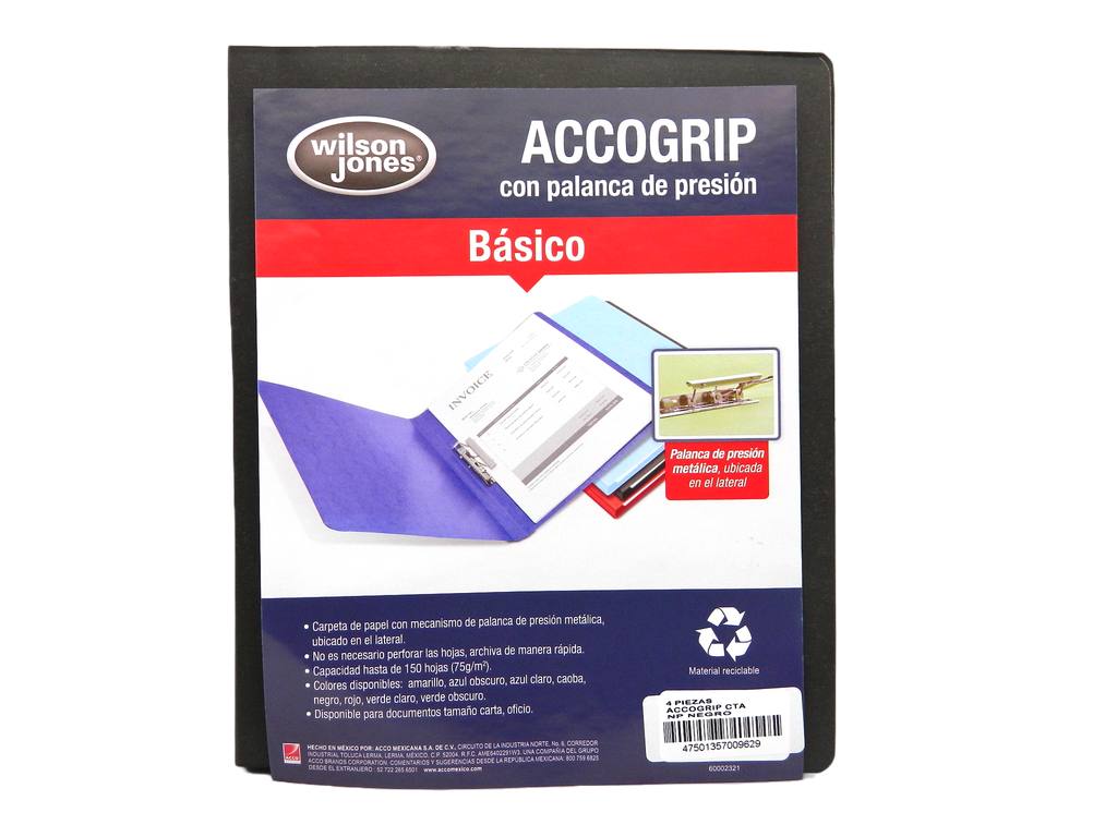 Folder Accogrip C/ Palanca T/ Carta Negro C/ 4 pzs Acco