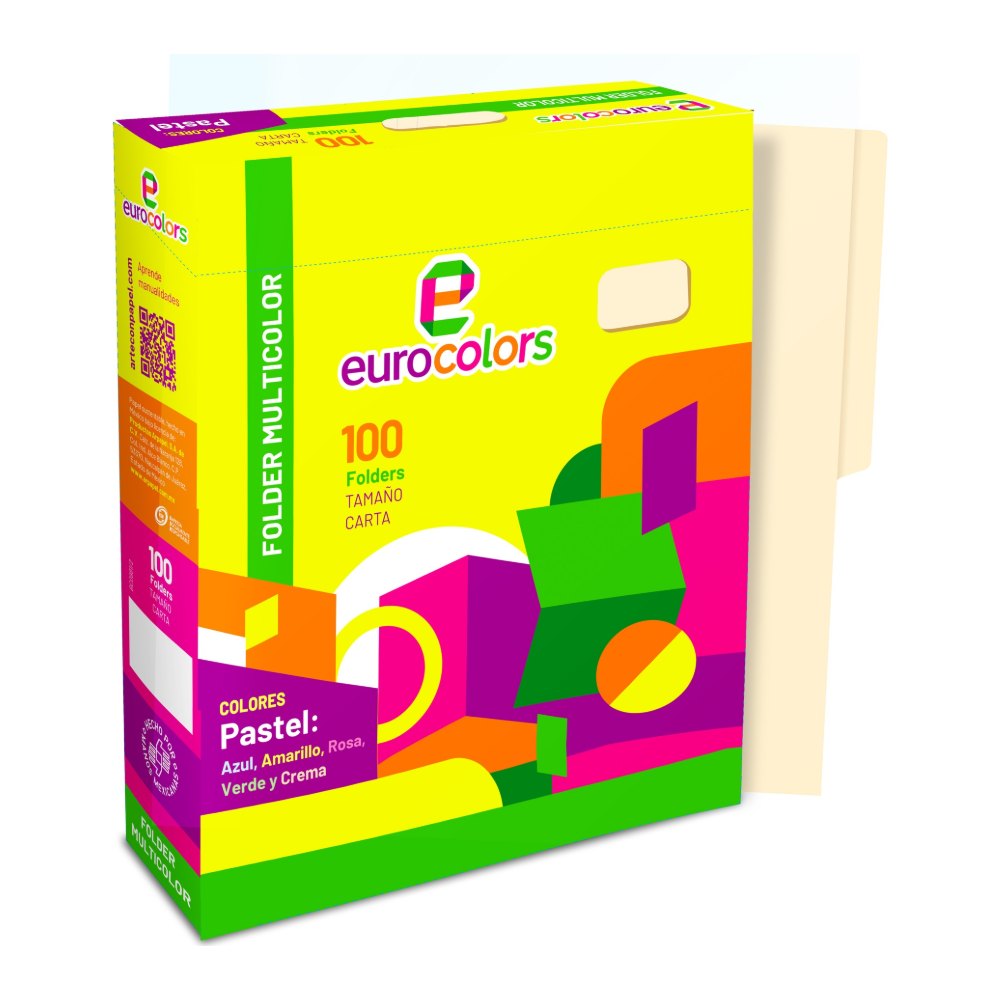 Folder Manila T/ Carta Multicolor C/ 100 pzs Arpapel