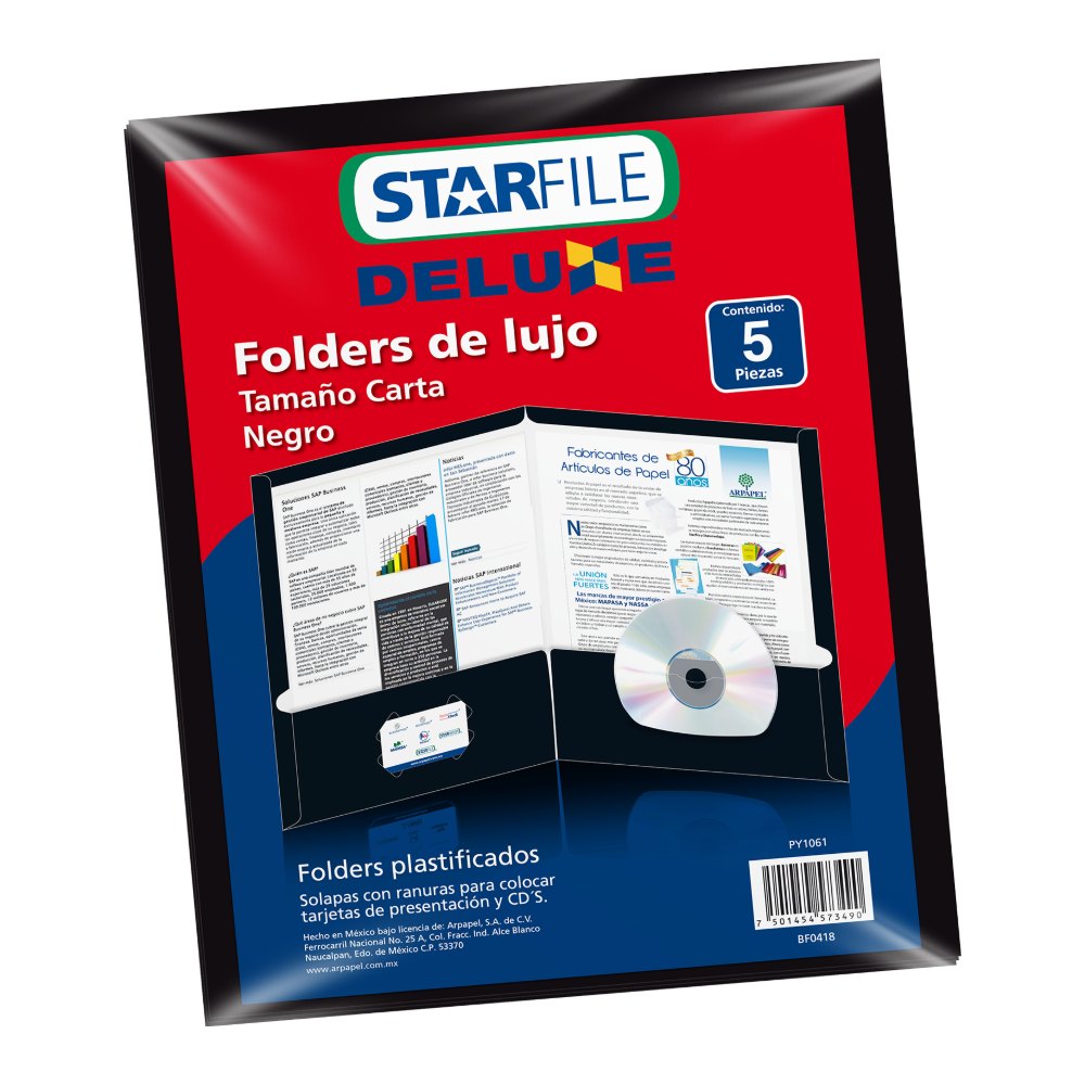 Folder Deluxe T/ Carta Negro C/ 5 pzs Arpapel