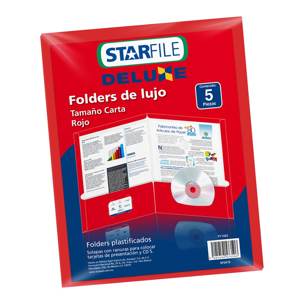 Folder Deluxe T/ Carta Rojo C/ 5 pzs Arpapel