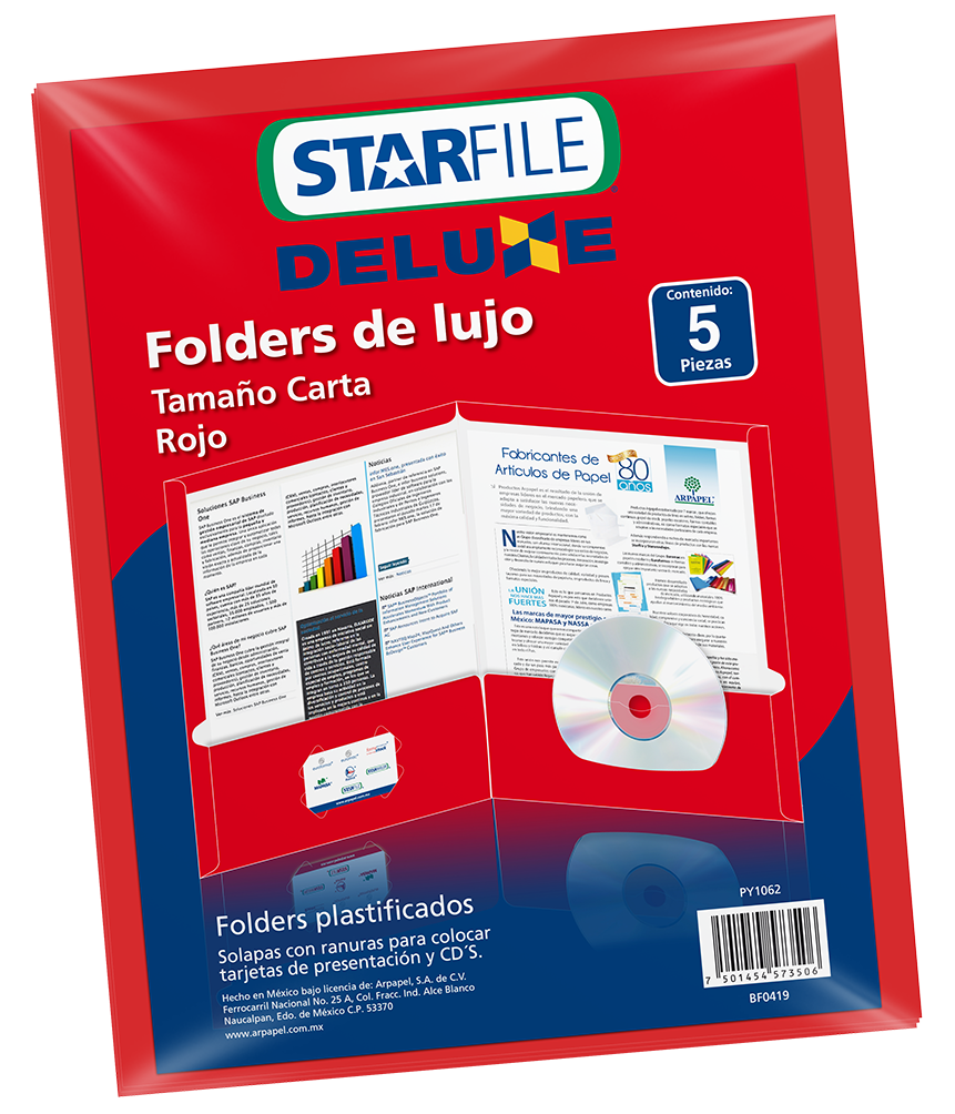 Folder Deluxe T/ Carta Rojo C/ 5 pzs Arpapel